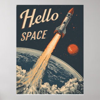 Hello Space Retro Futurism Poster