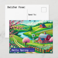 Hello Spring - 16-Bit Pixel Art Countryside Postca