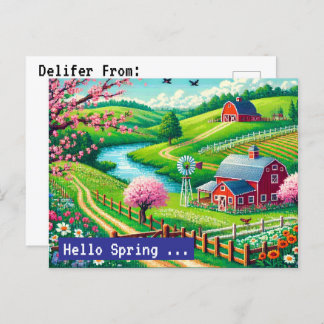 Hello Spring - 16-Bit Pixel Art Countryside Postca Holiday Postcard