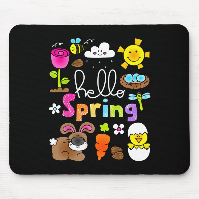 Hello Spring And Easter Bunny Rabbit Kids Girls He Mouse Pad (Front)