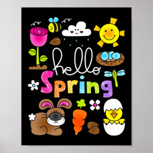 Hello Spring And Easter Bunny Rabbit Kids Girls He Poster