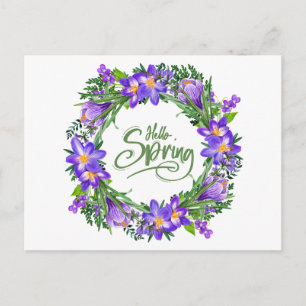 Hello Spring Beautiful Floral Wreath Postcard