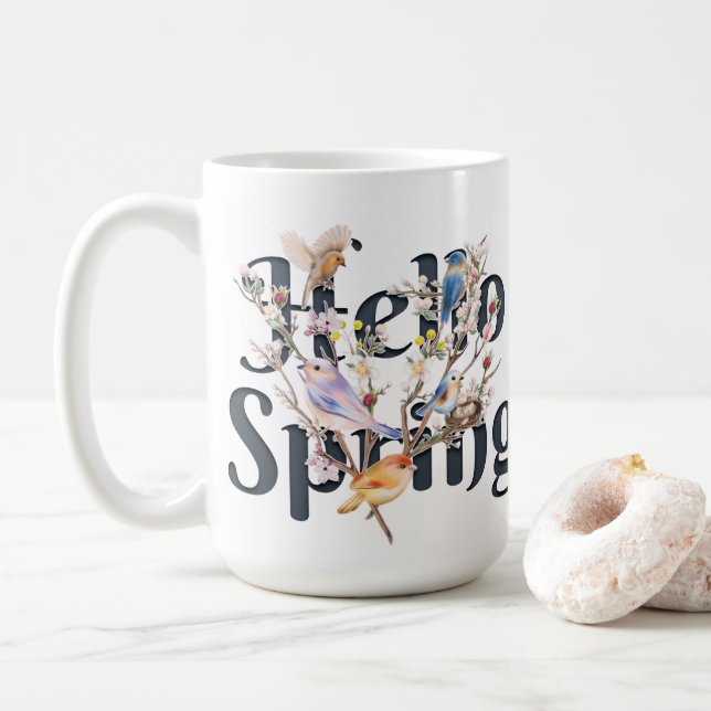 Hello Spring Birds Coffee Mug (With Donut)