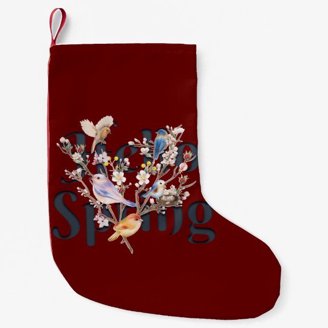 Hello Spring Birds Small Christmas Stocking (Front)