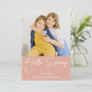 "Hello Spring" chic soft apricot custom Photo Holiday Card