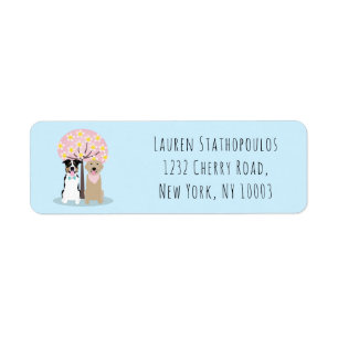 Hello Spring Dogs By Cherry Blossom Tree Return Address Label