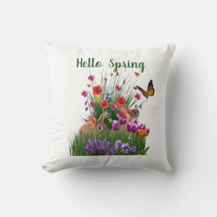 Hello Spring Easter Rabbits and Flower Garden Cushion
