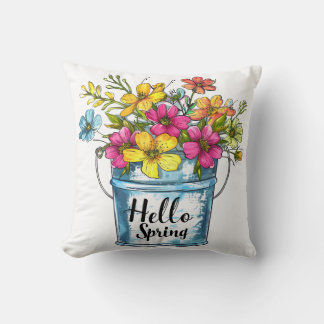 Hello Spring Floral Bucket Cushion