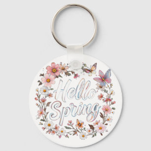 Hello Spring Floral Butterfly Wreath with Flower Key Ring