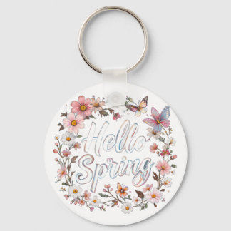 Hello Spring Floral Butterfly Wreath with Flower Key Ring