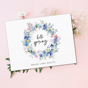 Hello Spring Floral House Wreath Real Estate  Postcard