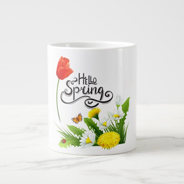 Hello Spring Floral Mug – Cute Seasonal Coffee Cup (Front)