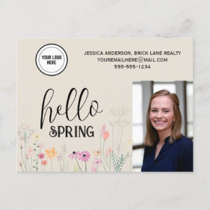 Hello Spring Floral Real Estate Marketing Postcard
