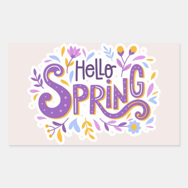 Hello Spring Floral Rectangular Sticker (Front)