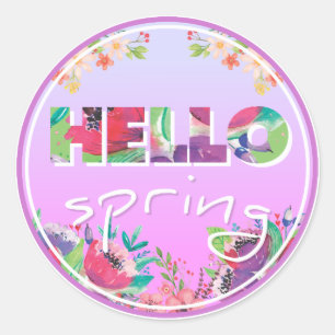 Hello Spring, Flowers, circle Classic Round Sticker