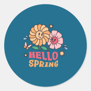 Hello Spring Flowers Sunshine Easter Classic Round Sticker