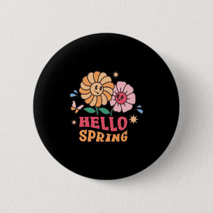 Hello Spring Flowers Sunshine Easter Illustration 6 Cm Round Badge