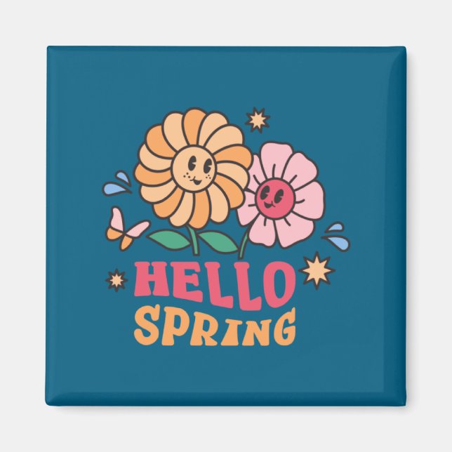Hello Spring Flowers Sunshine Easter Magnet (Front)