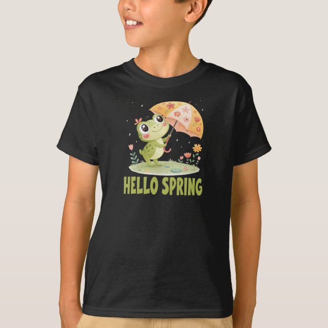 Hello Spring Frog Kids T-Shirt (Front)