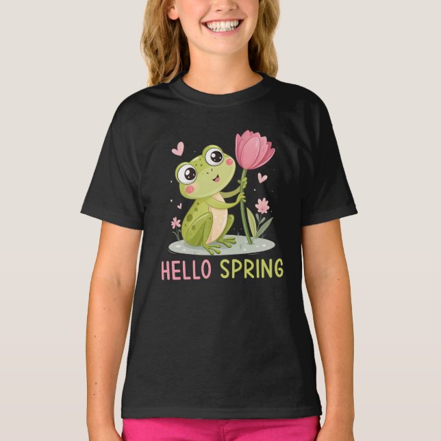 Hello Spring Frog, Nature Lover T-Shirt (Front)