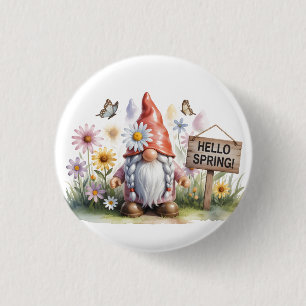 Hello Spring Garden Gnome: Cute Gnome with Braids 3 Cm Round Badge