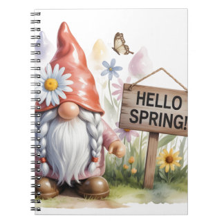 Hello Spring Garden Gnome: Cute Gnome with Braids Notebook