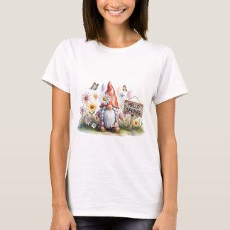 Hello Spring Garden Gnome: Cute Gnome with Braids T-Shirt