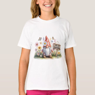 Hello Spring Garden Gnome: Cute Gnome with Braids T-Shirt