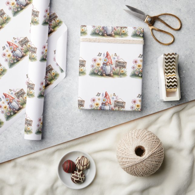 Hello Spring Garden Gnome: Cute Gnome with Braids Wrapping Paper (Crafts)