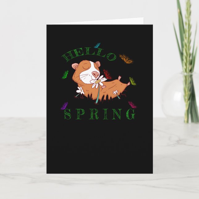 Hello Spring Hamster Butterfly Guinea Pig Colours Card (Front)