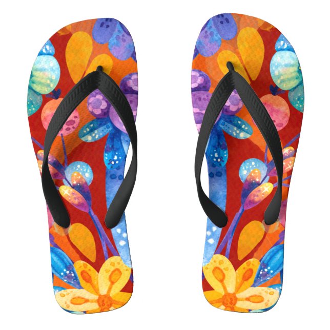 Hello Spring Happiness Time, Colourful Pattern Thongs (Footbed)