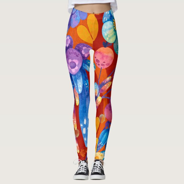Hello Spring Happiness Time, Floral Colourful Leggings (Front)