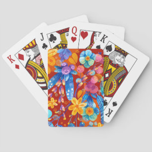 Hello Spring Happiness Time, Floral Colourful Playing Cards