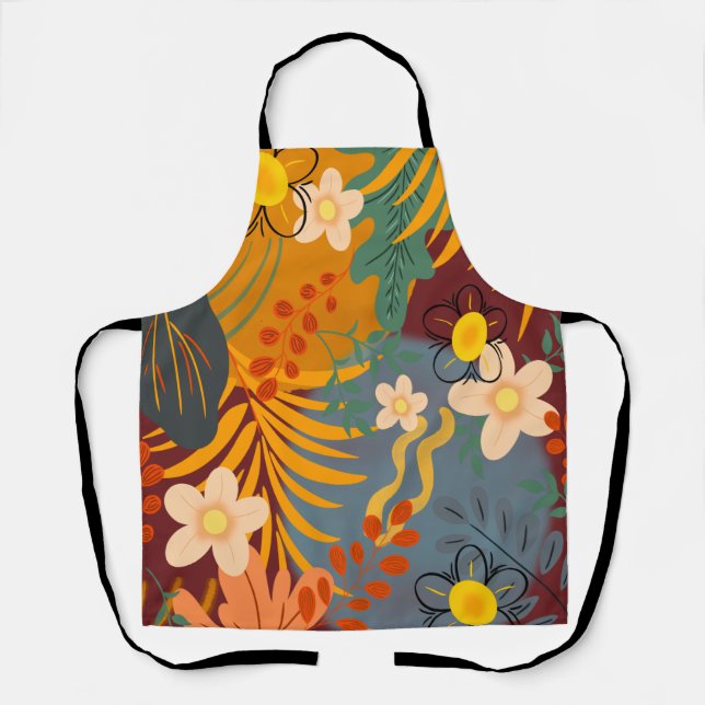 Hello Spring Happiness Time, Floral Retro Apron (Front)