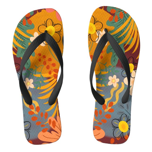 Hello Spring Happiness Time, Floral Tropical Thongs (Footbed)