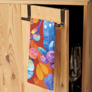 Hello Spring Happiness Time, Orange Floral Tea Towel