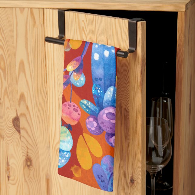 Hello Spring Happiness Time, Orange Floral Tea Towel (Thirds Fold)
