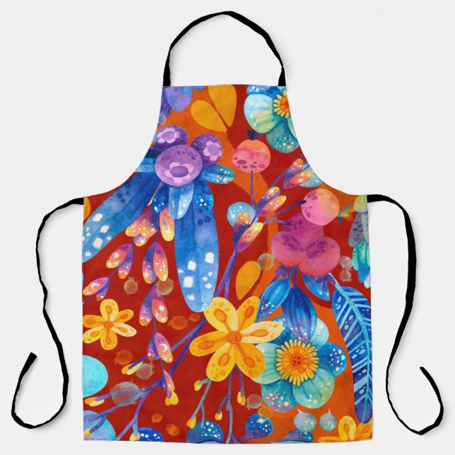 Hello Spring Happiness Time, Orange Yellow Flowers Apron (Front)