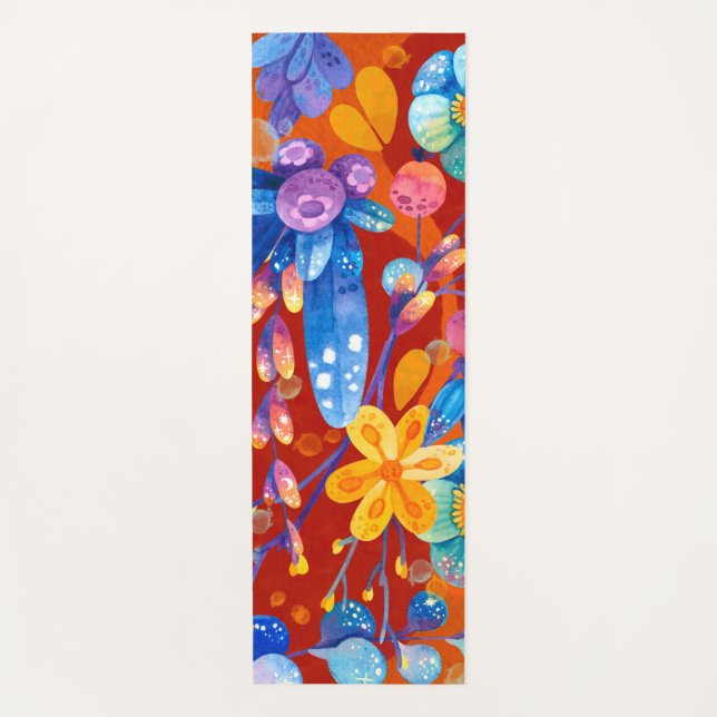 Hello Spring Happiness Time, Red Orange Yellow Yoga Mat (Front)