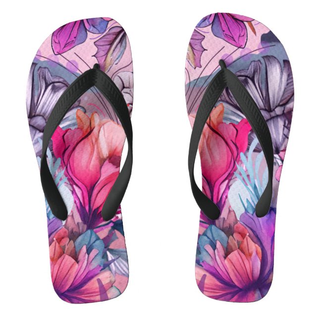 Hello Spring Happiness Time, Watercolor Pink Thongs (Footbed)
