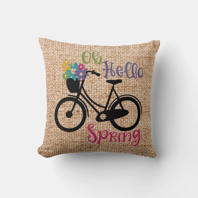 Hello Spring Home Decor Throw Pillow (Front)