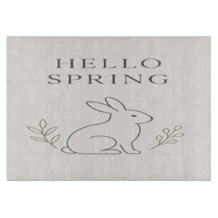 Hello Spring Minimal Bunny Line Art Cutting Board