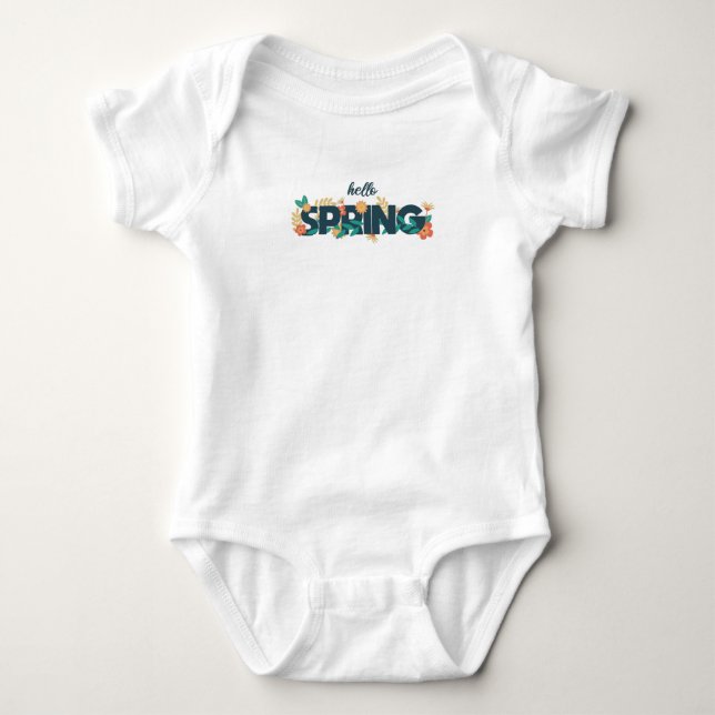 Hello Spring Pattern Beautiful Flowers Plants Baby Bodysuit (Front)