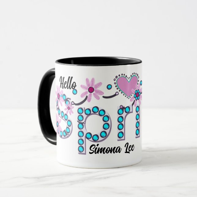 Hello Spring Personalised gift Mug (Front Left)
