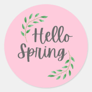 Hello Spring Pink Pastel  Springtime  Classic Round Sticker