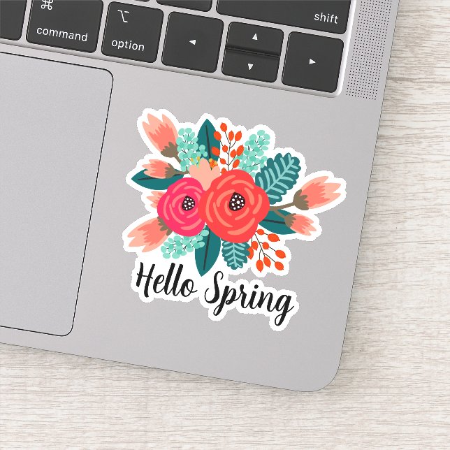 Hello Spring Quote Colourful Floral Design (Detail)