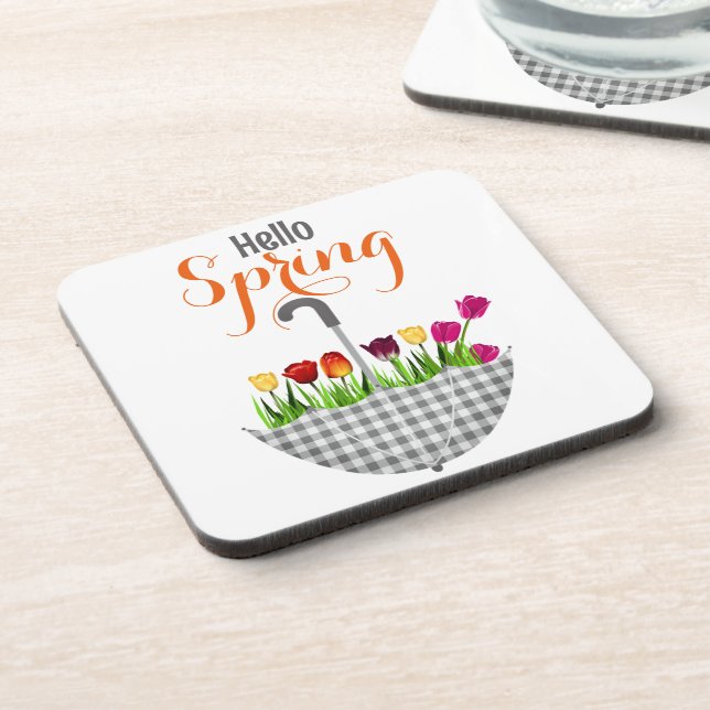 HELLO SPRING Quote Tulip Floral Coaster (Left Side)