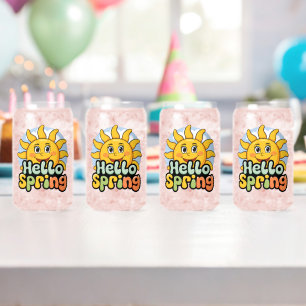 Hello Spring: Smiling Sun and Blue Sky Can Glass