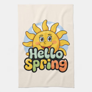 Hello Spring: Smiling Sun and Blue Sky Tea Towel