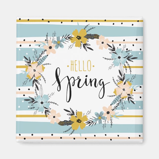 Hello Spring. Spring Flowers Easter Gift Magnets (Front)
